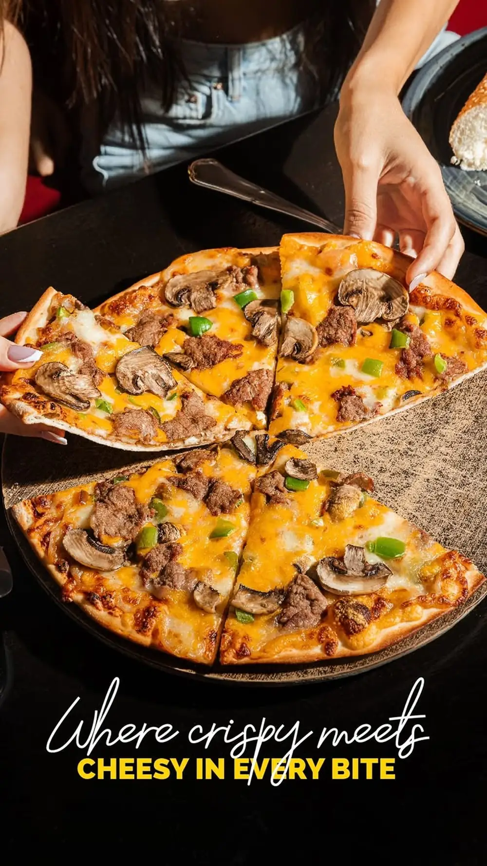 Montana's loaded pepperoni pizza fresh from the conveyor oven